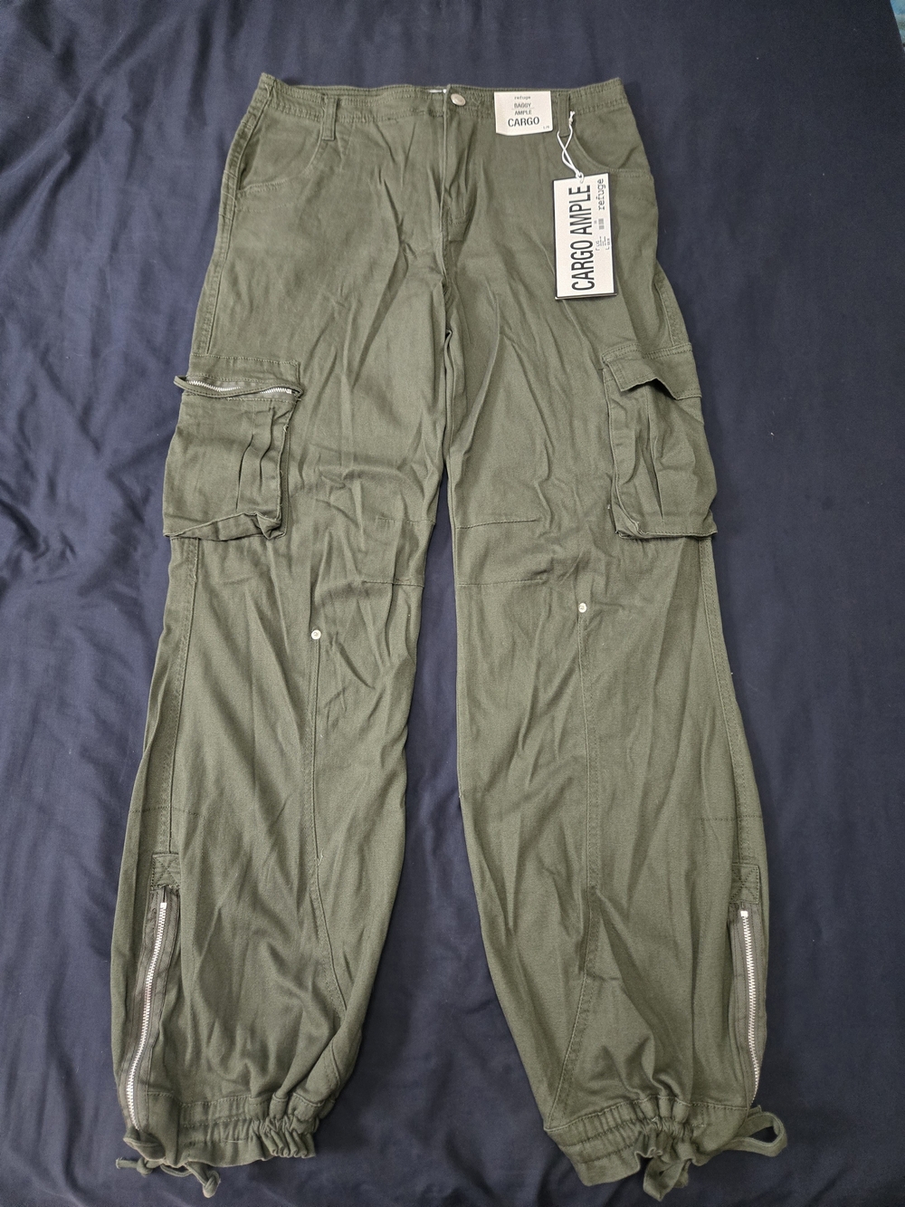 refuge Olive Green Cargo Pants with Zips